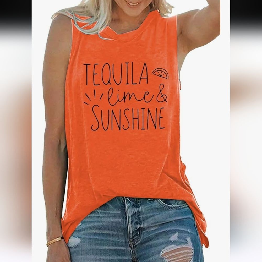 Tequila Lime and Sunshine Orange Sleeveless Graphic Tee - NWOT